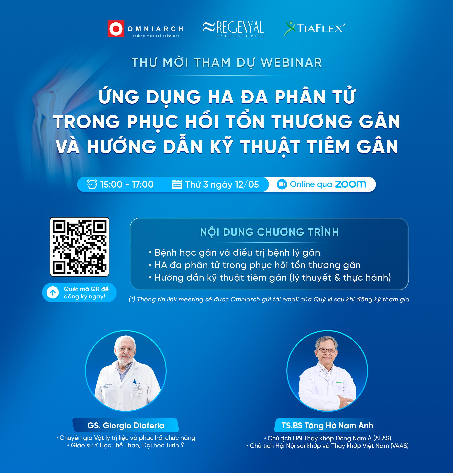 [THƯ MỜI] Webinar: Ứng Dụng HA Đa Phân Tử Trong Phục Hồi Tổn Thương Gân &amp; Hướng Dẫn Kỹ Thuật Tiêm Gân